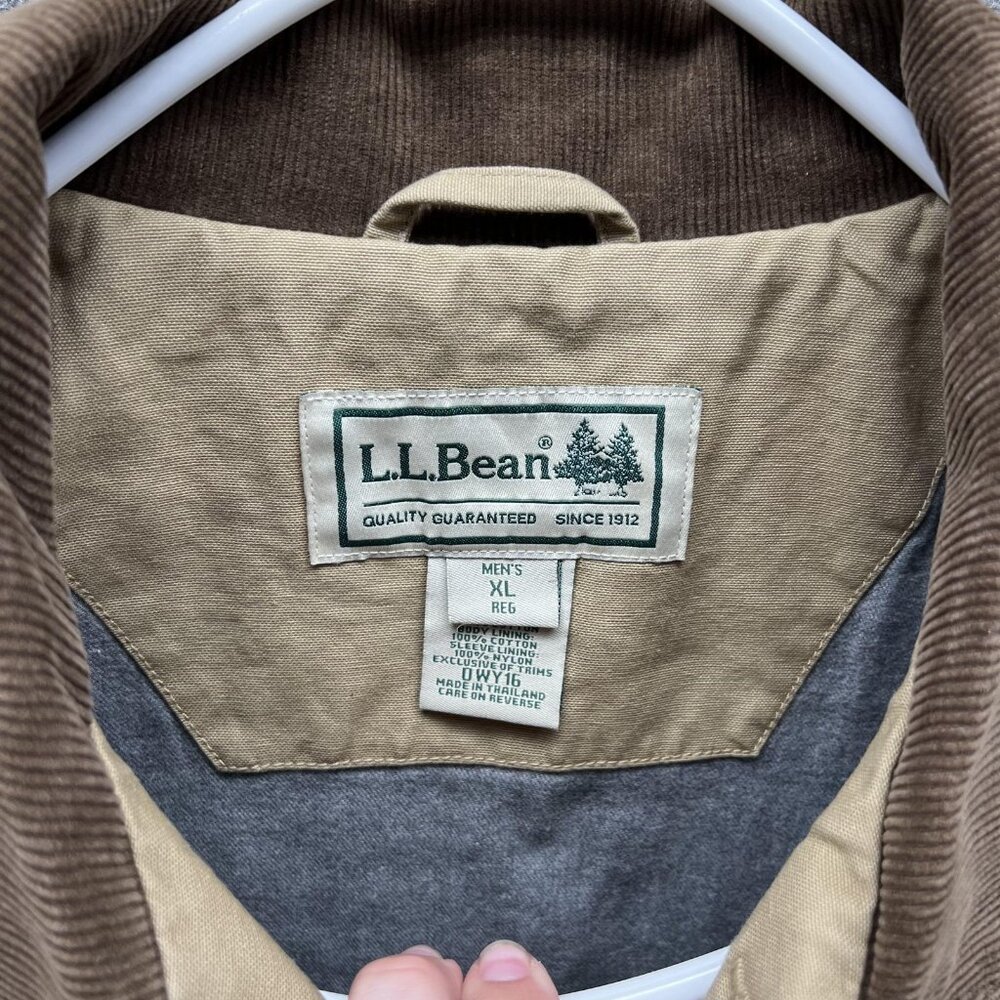L.L.Bean Coat Mens XL Beige Canvas Field Barn Corduroy Collar Lined Workwear - Picture 2 of 10